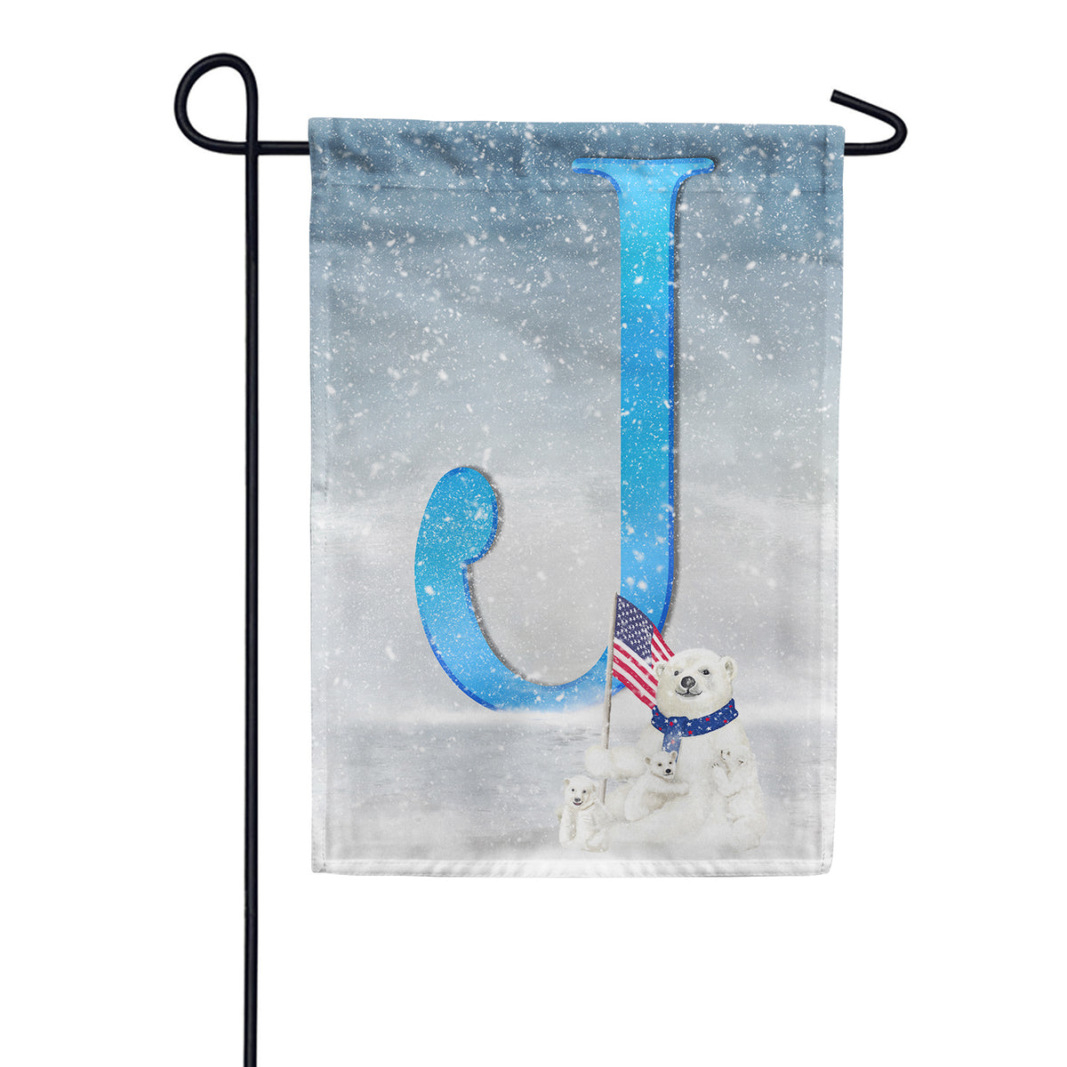 Polar Bear Snow Family Double Sided Monogram Garden Flag