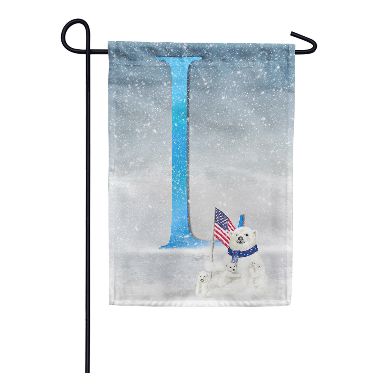 Polar Bear Snow Family Double Sided Monogram Garden Flag
