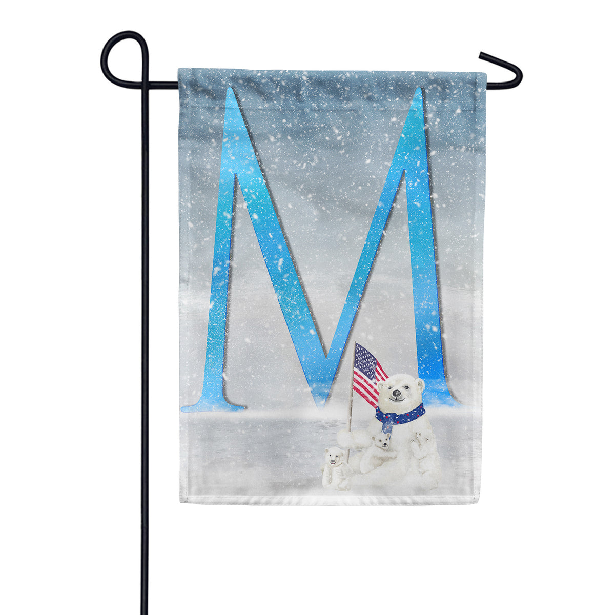 Polar Bear Snow Family Double Sided Monogram Garden Flag