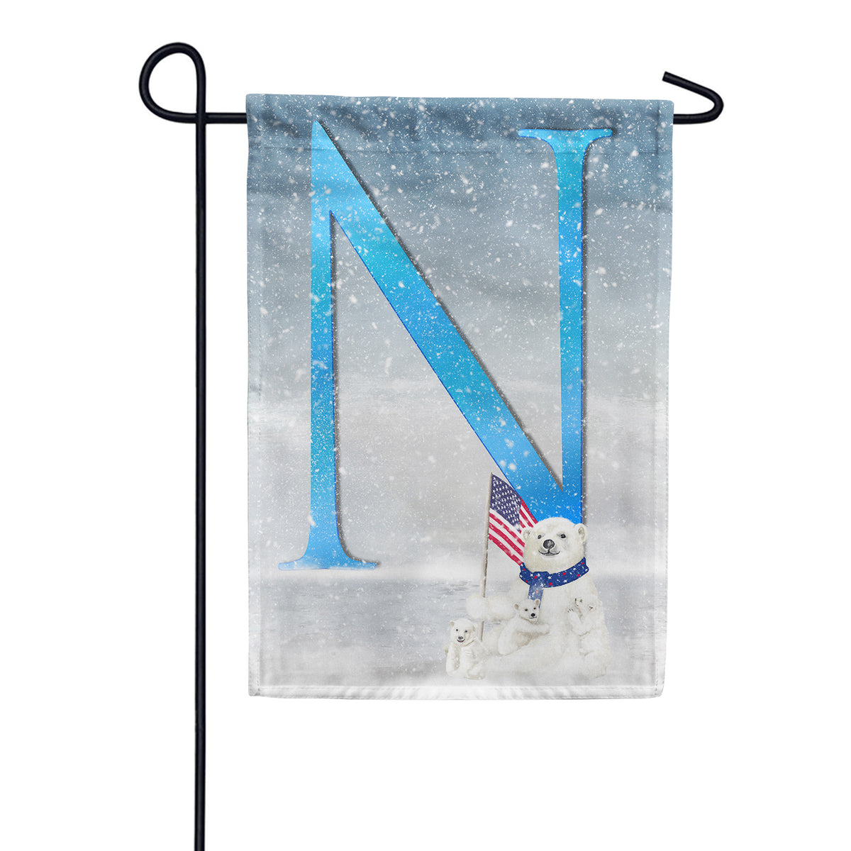Polar Bear Snow Family Double Sided Monogram Garden Flag