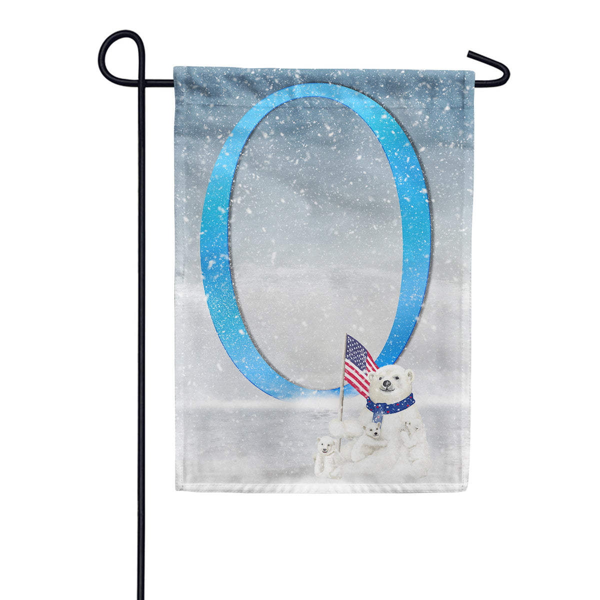 Polar Bear Snow Family Double Sided Monogram Garden Flag
