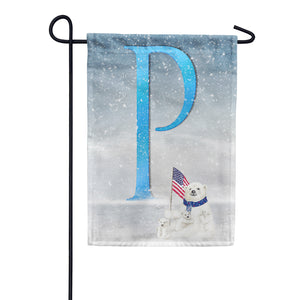 Polar Bear Snow Family Double Sided Monogram Garden Flag