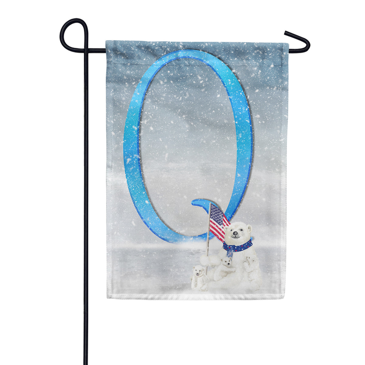 Polar Bear Snow Family Double Sided Monogram Garden Flag