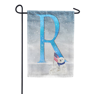 Polar Bear Snow Family Double Sided Monogram Garden Flag