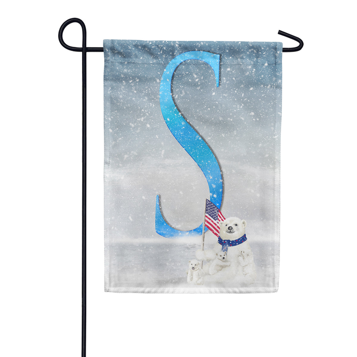 Polar Bear Snow Family Double Sided Monogram Garden Flag