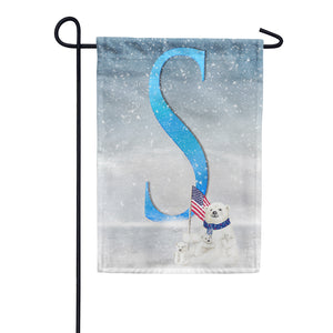 Polar Bear Snow Family Double Sided Monogram Garden Flag