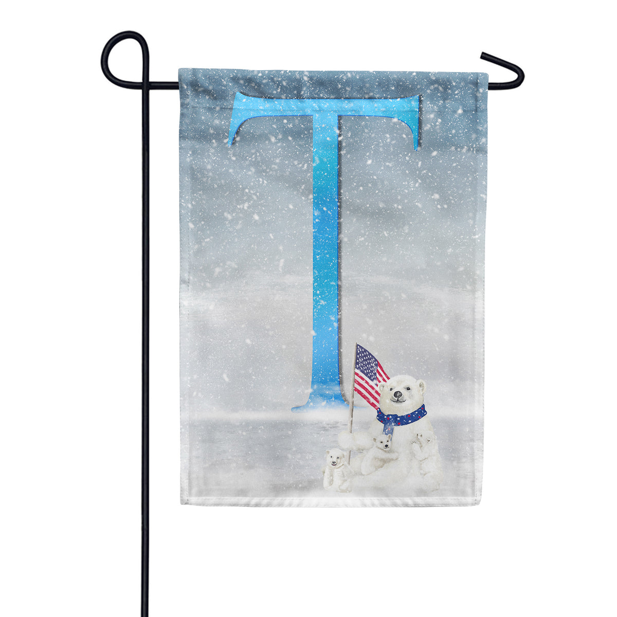 Polar Bear Snow Family Double Sided Monogram Garden Flag