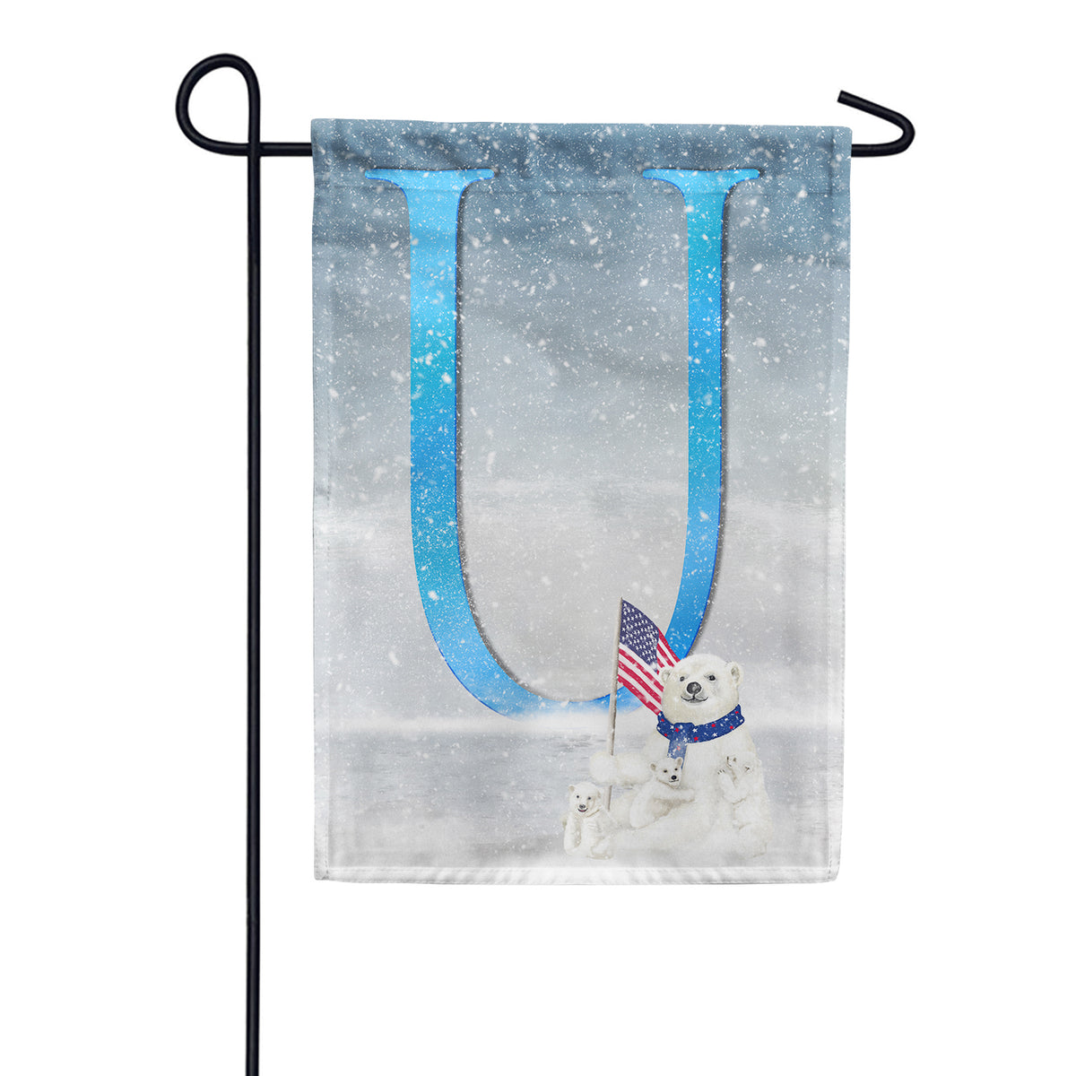 Polar Bear Snow Family Double Sided Monogram Garden Flag