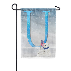 Polar Bear Snow Family Double Sided Monogram Garden Flag