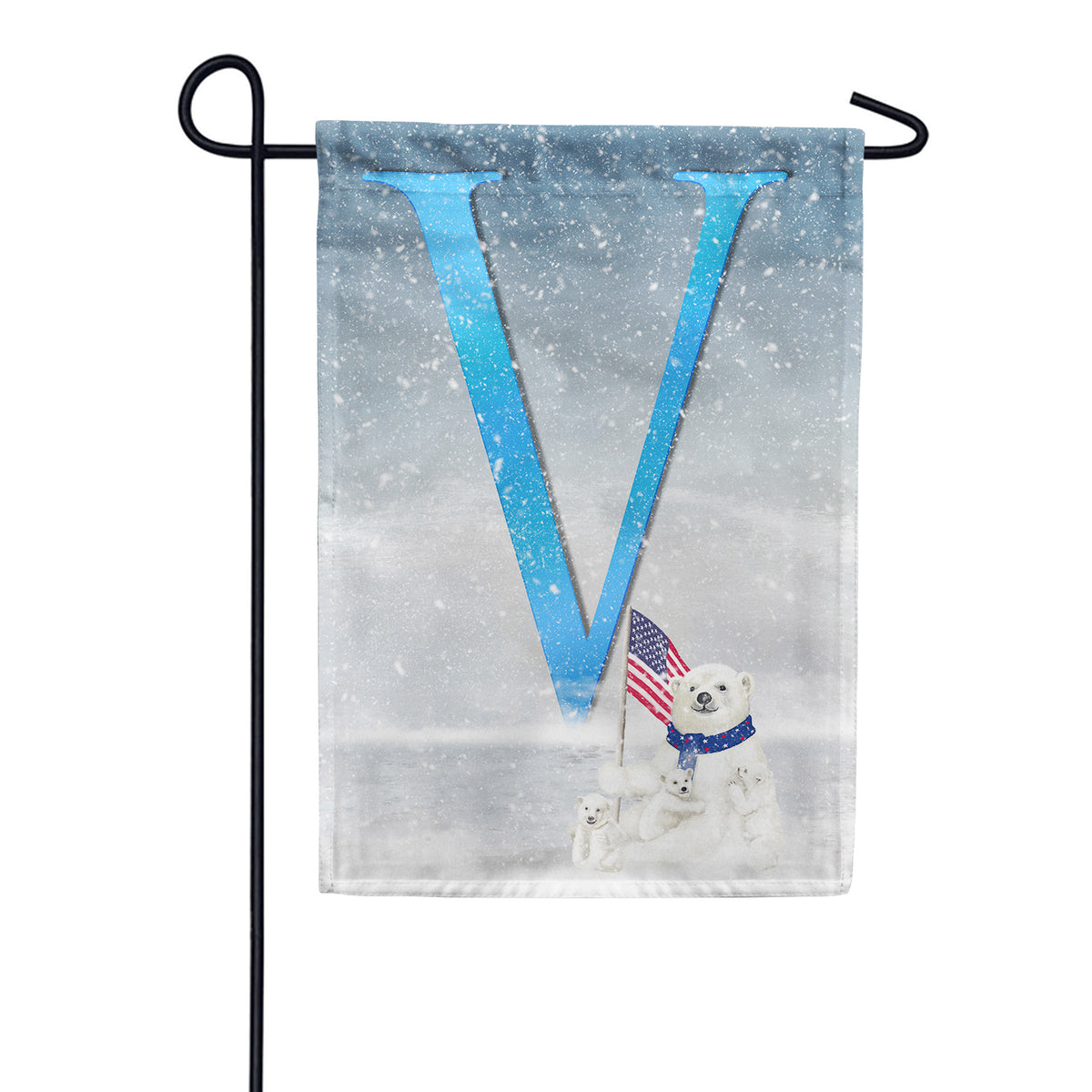 Polar Bear Snow Family Double Sided Monogram Garden Flag