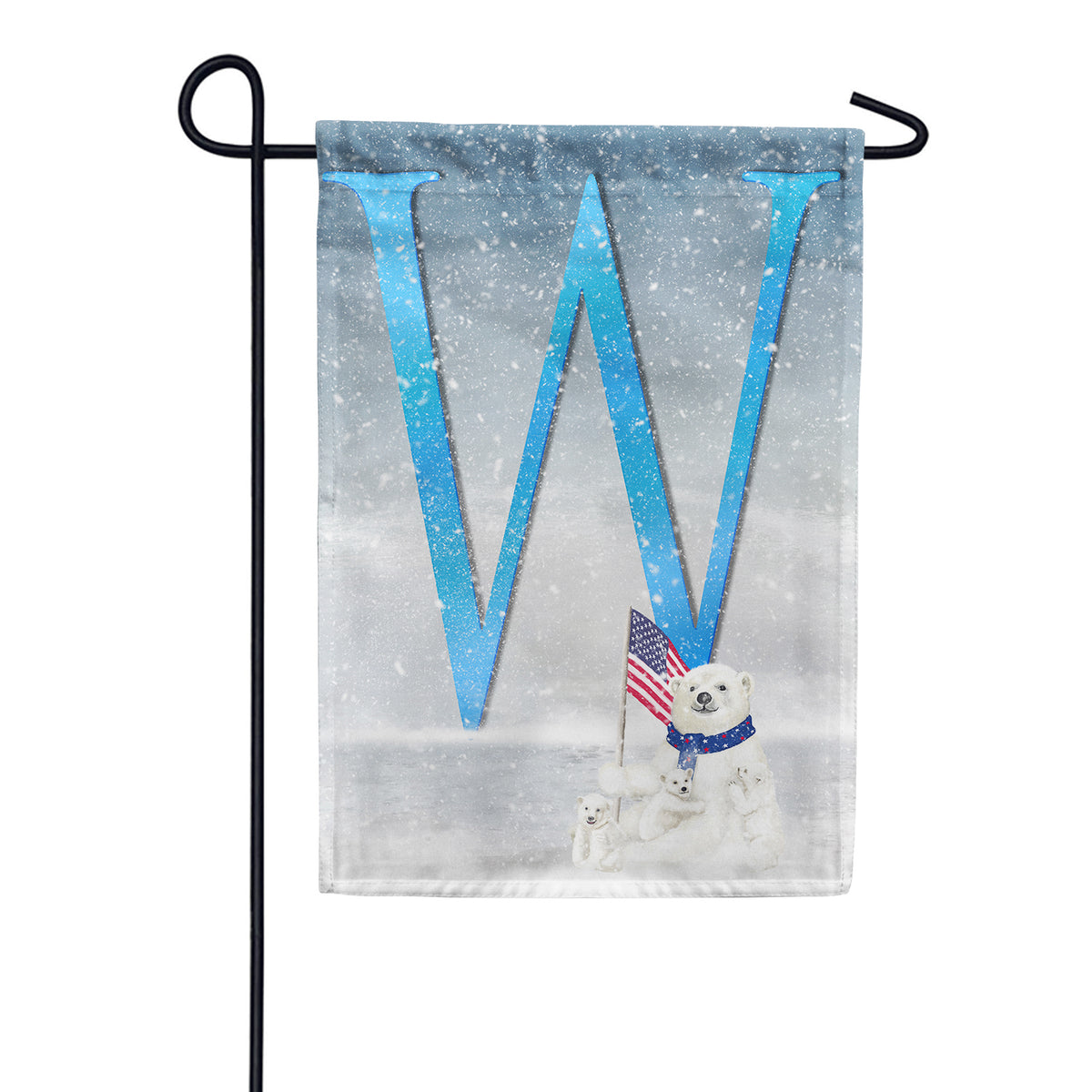 Polar Bear Snow Family Double Sided Monogram Garden Flag