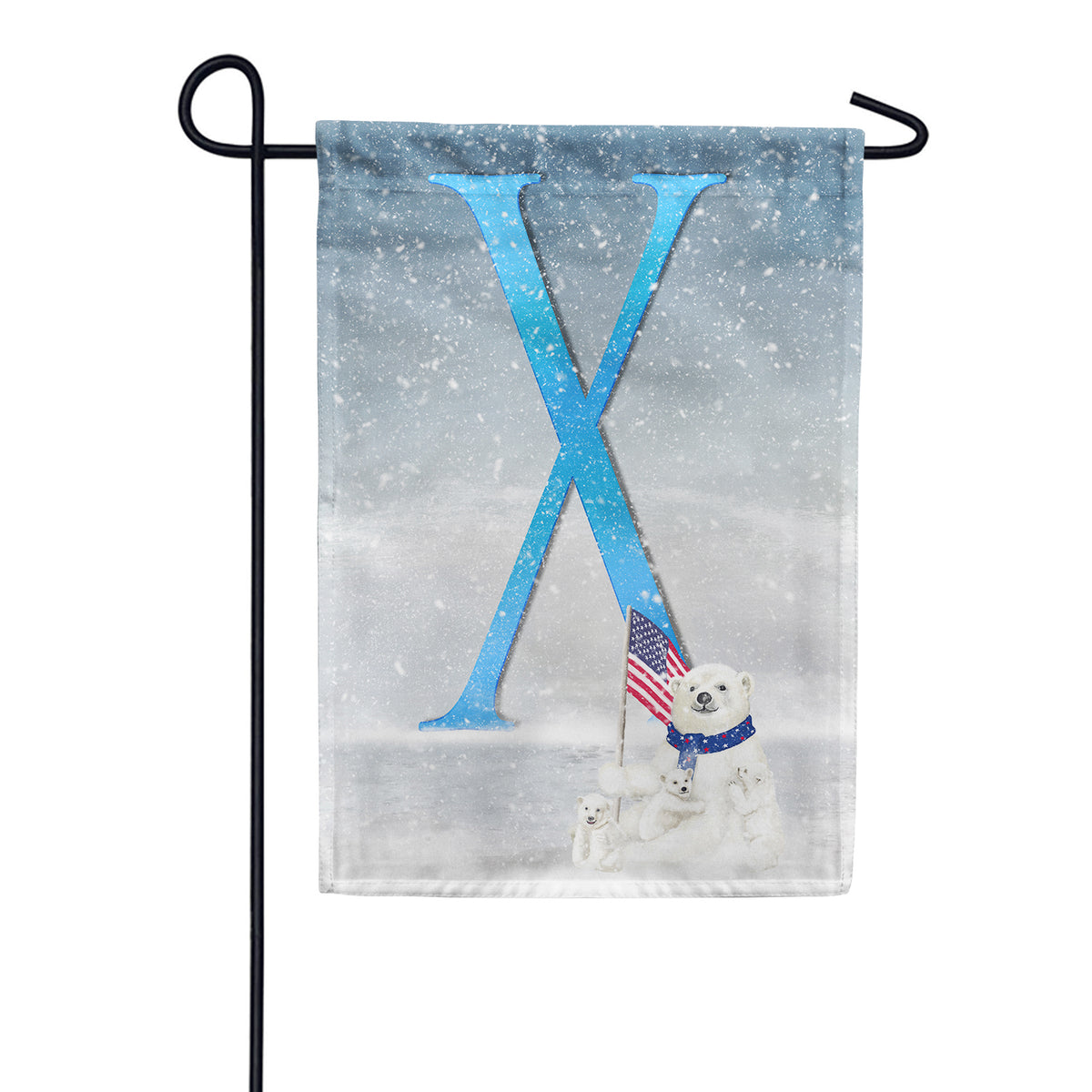 Polar Bear Snow Family Double Sided Monogram Garden Flag