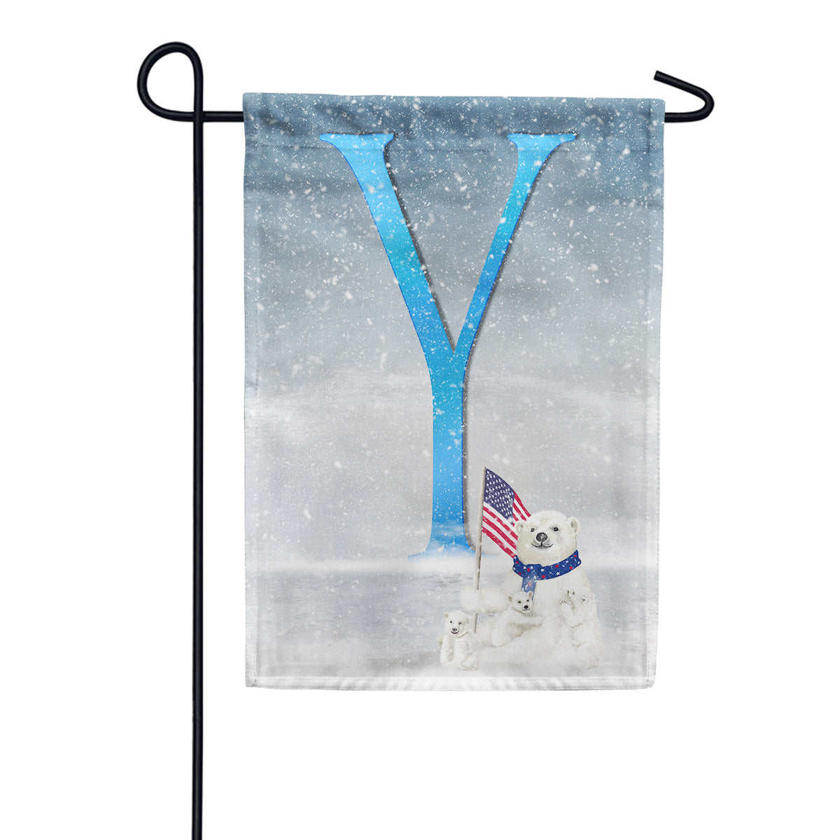 Polar Bear Snow Family Double Sided Monogram Garden Flag