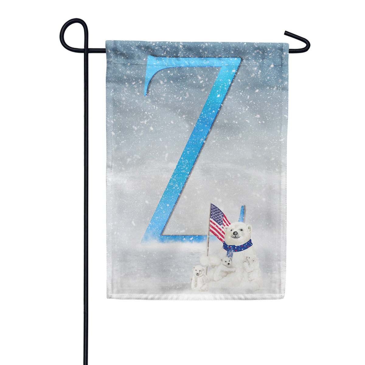 Polar Bear Snow Family Double Sided Monogram Garden Flag