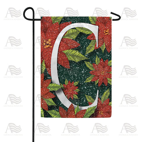 Snowy Poinsettias Double Sided Monogram Garden Flag