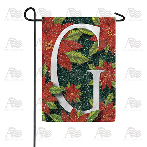 Snowy Poinsettias Double Sided Monogram Garden Flag