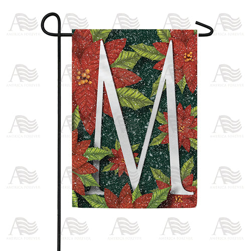 Snowy Poinsettias Double Sided Monogram Garden Flag