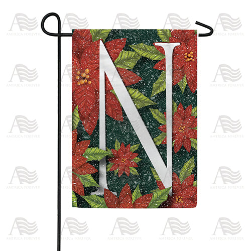 Snowy Poinsettias Double Sided Monogram Garden Flag