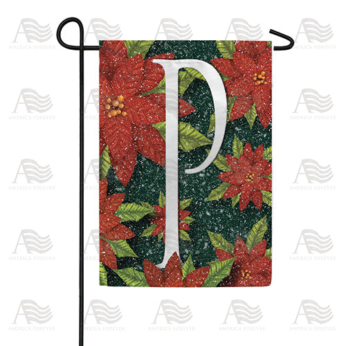 Snowy Poinsettias Double Sided Monogram Garden Flag