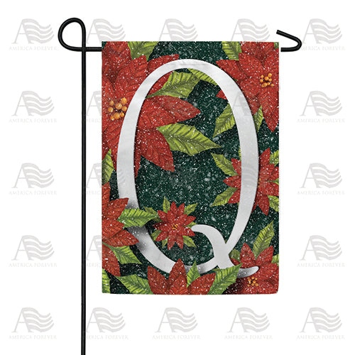 Snowy Poinsettias Double Sided Monogram Garden Flag