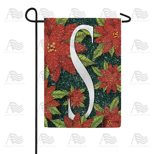 Snowy Poinsettias Double Sided Monogram Garden Flag