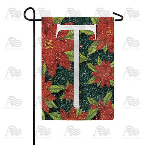 Snowy Poinsettias Double Sided Monogram Garden Flag