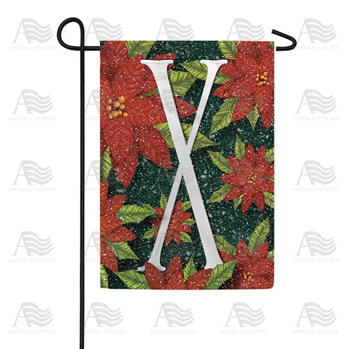 Snowy Poinsettias Double Sided Monogram Garden Flag