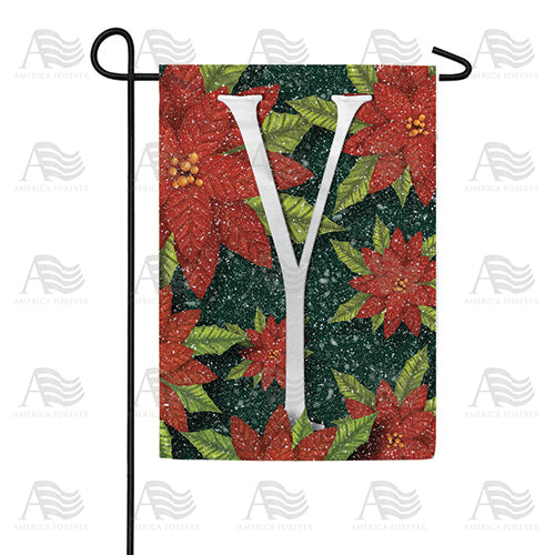 Snowy Poinsettias Double Sided Monogram Garden Flag