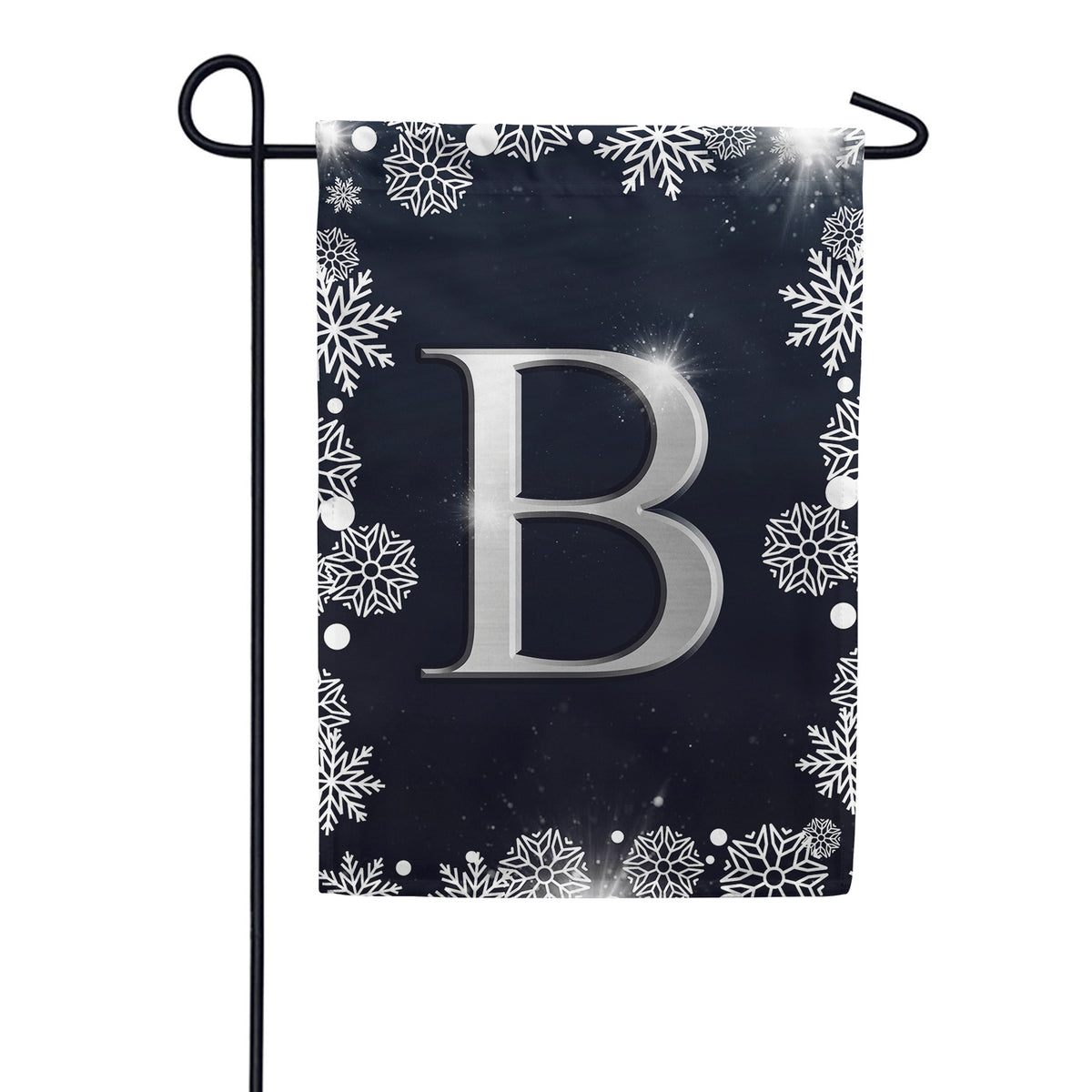 Silver Snowflakes Monogram Double Sided Garden Flag