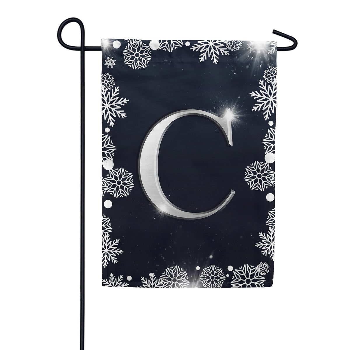 Silver Snowflakes Monogram Double Sided Garden Flag