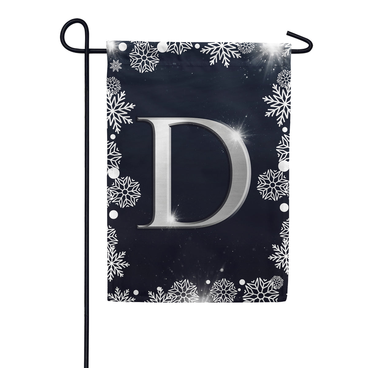 Silver Snowflakes Monogram Double Sided Garden Flag