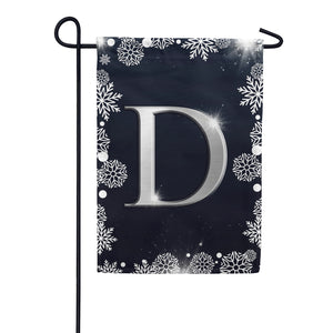 Silver Snowflakes Monogram Double Sided Garden Flag