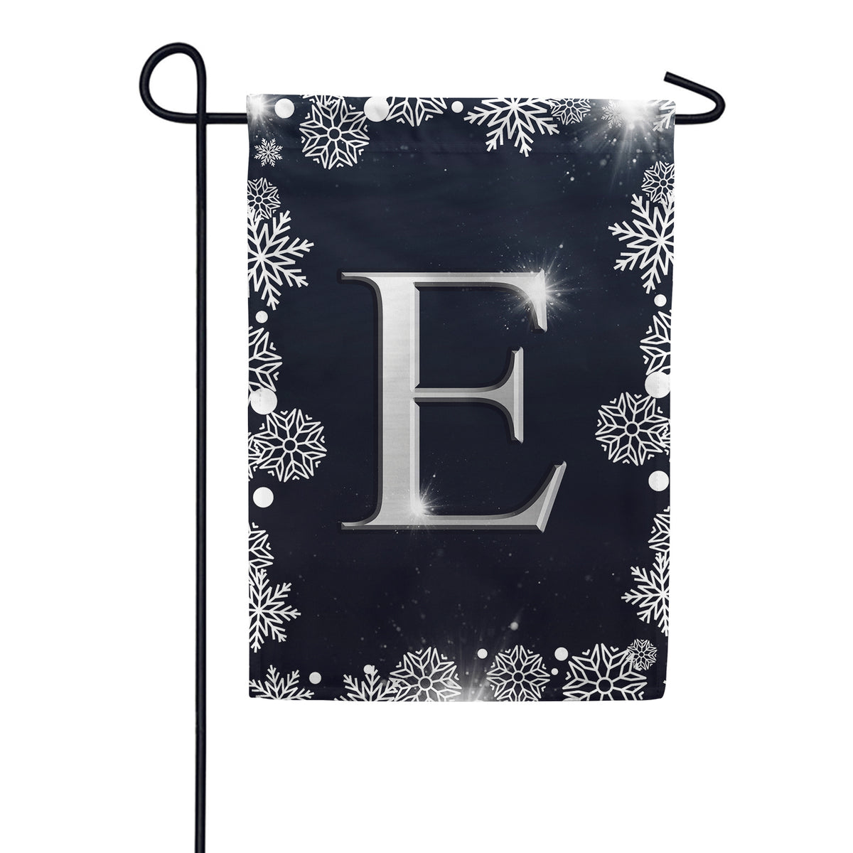Silver Snowflakes Monogram Double Sided Garden Flag