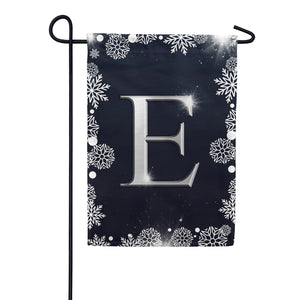 Silver Snowflakes Monogram Double Sided Garden Flag