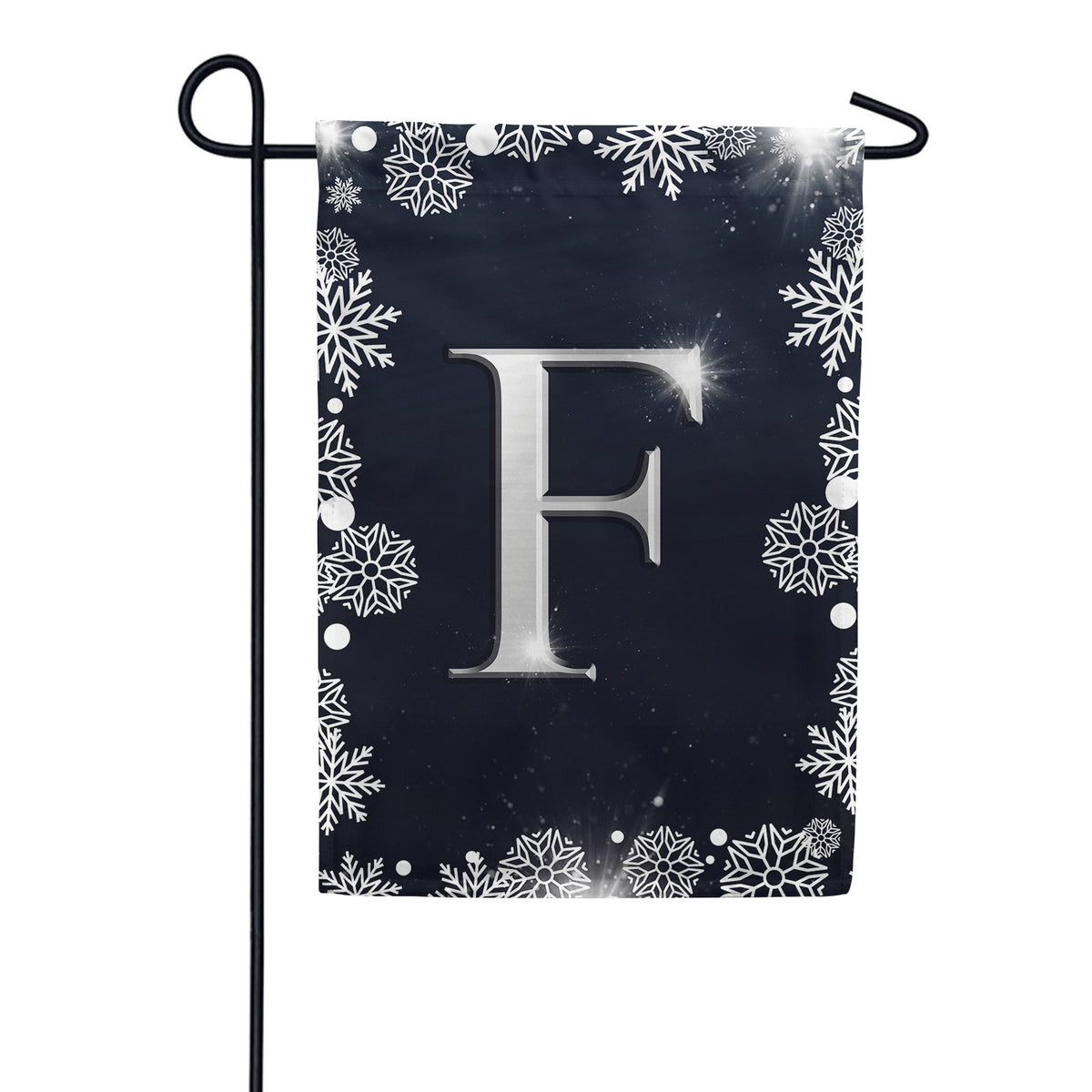 Silver Snowflakes Monogram Double Sided Garden Flag