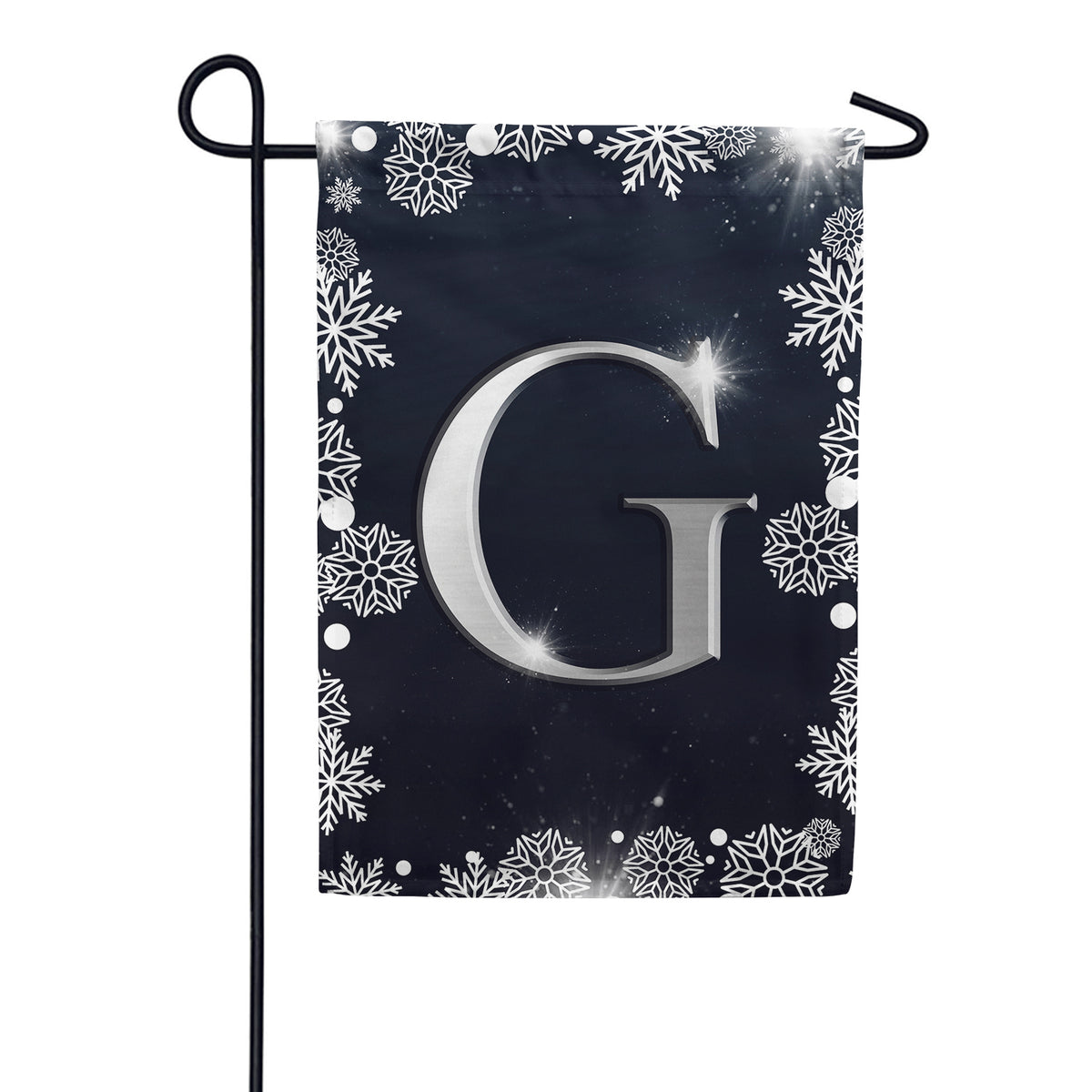 Silver Snowflakes Monogram Double Sided Garden Flag