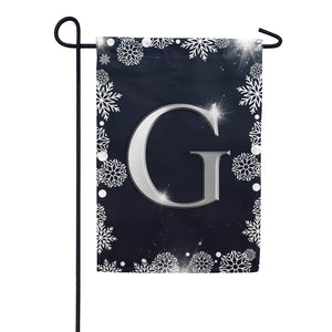 Silver Snowflakes Monogram Double Sided Garden Flag