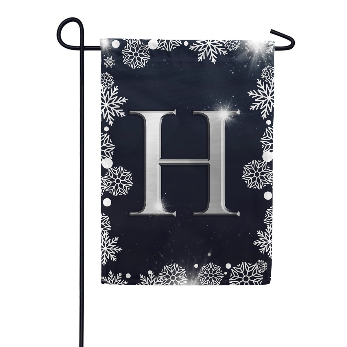 Silver Snowflakes Monogram Double Sided Garden Flag