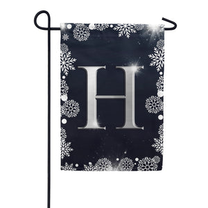Silver Snowflakes Monogram Double Sided Garden Flag