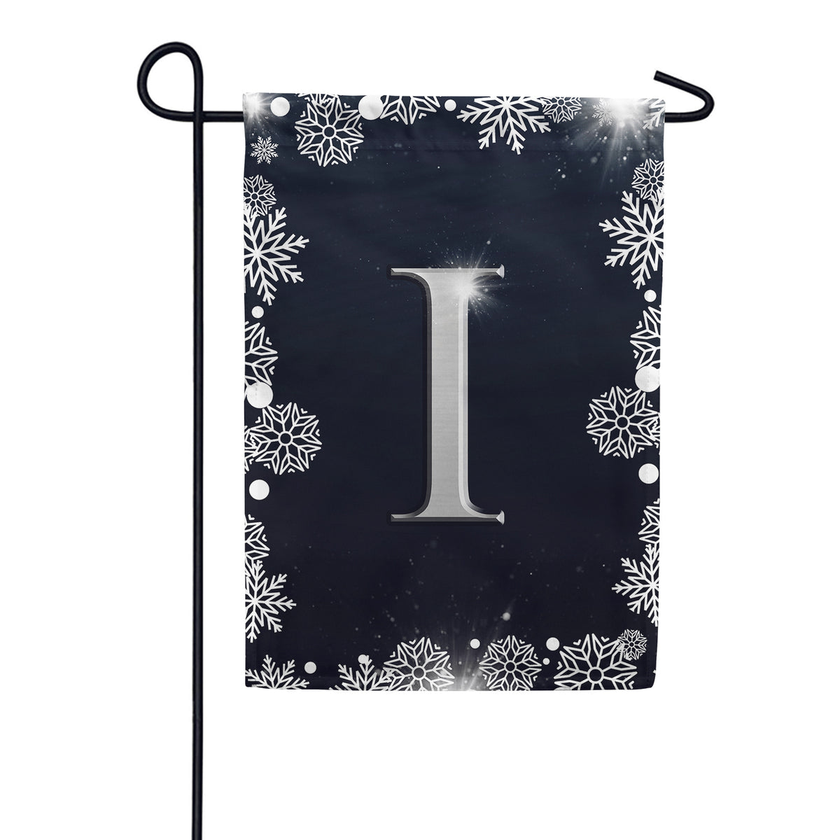 Silver Snowflakes Monogram Double Sided Garden Flag