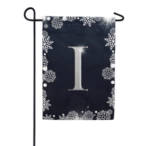 Silver Snowflakes Monogram Double Sided Garden Flag