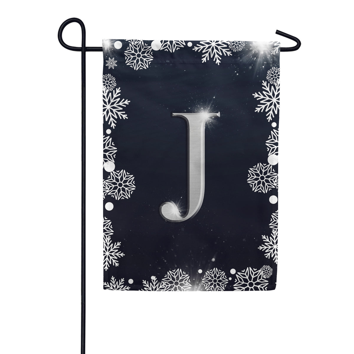Silver Snowflakes Monogram Double Sided Garden Flag