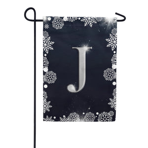 Silver Snowflakes Monogram Double Sided Garden Flag
