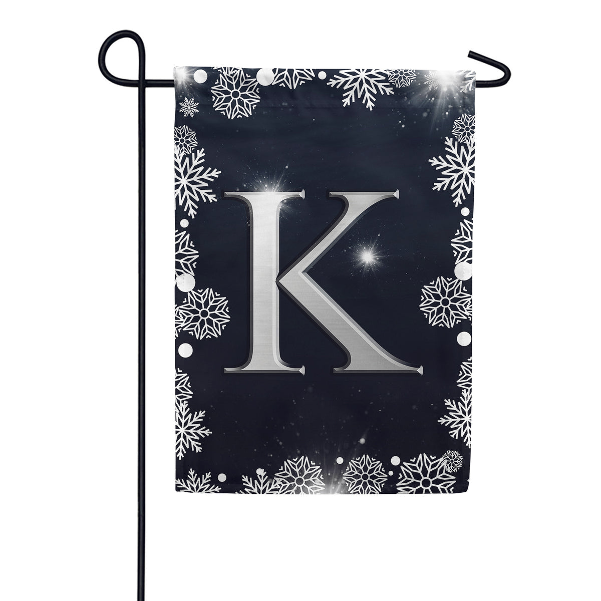 Silver Snowflakes Monogram Double Sided Garden Flag