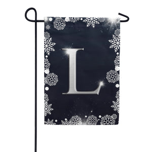 Silver Snowflakes Monogram Double Sided Garden Flag