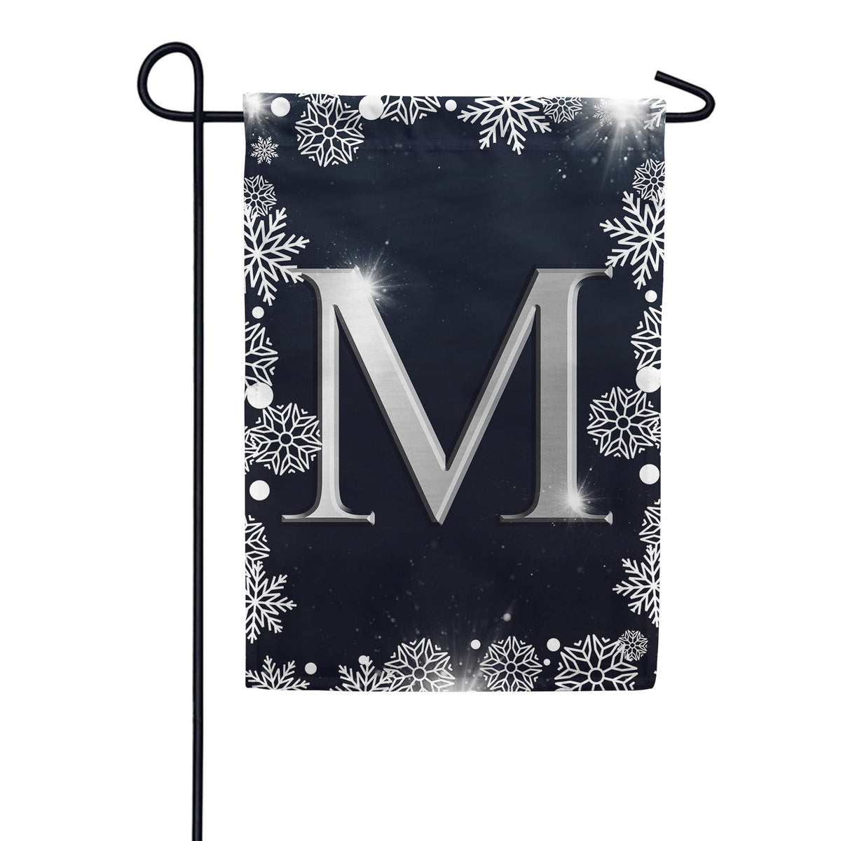 Silver Snowflakes Monogram Double Sided Garden Flag