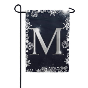 Silver Snowflakes Monogram Double Sided Garden Flag
