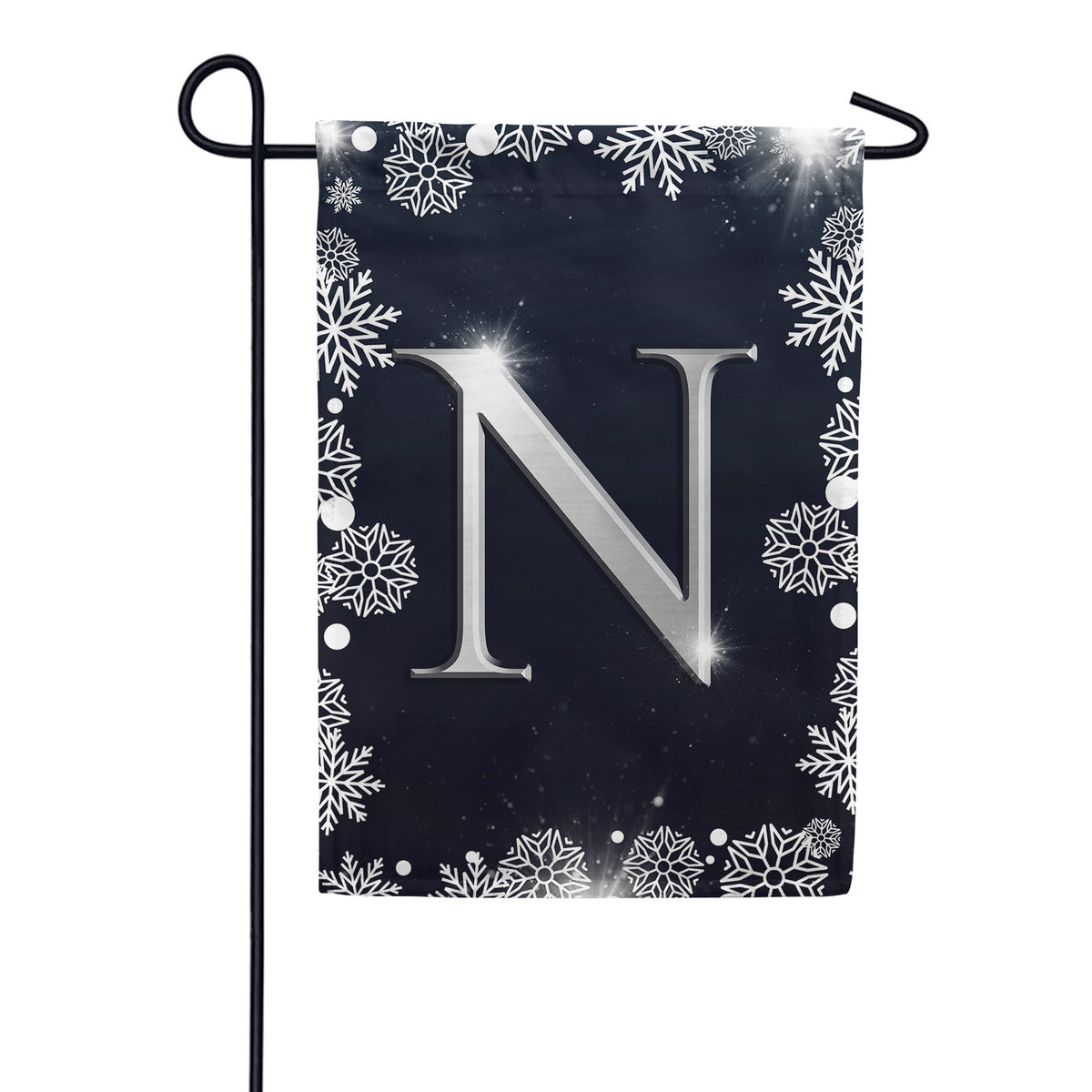 Silver Snowflakes Monogram Double Sided Garden Flag