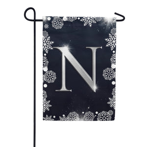 Silver Snowflakes Monogram Double Sided Garden Flag