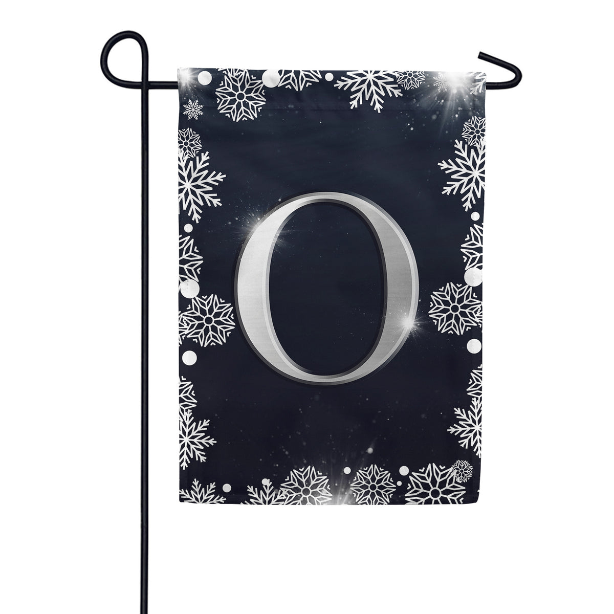 Silver Snowflakes Monogram Double Sided Garden Flag